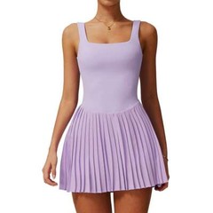 Women Sleeveless Golf Tennis Dress w/Built in Shorts, Gym Pleat Athletic Dress