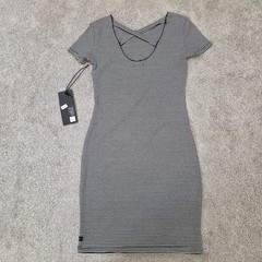 Lira Black & White Striped Sleeveless Ruched Side Dress Small NEW