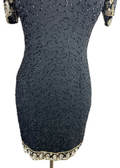 *Flawed A.J. Bari Black Silk Beaded Cocktail Dress Short Sleeve Sequins Size 10