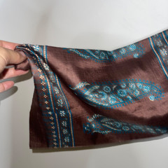 Vintage Dress Maxi Brown Custom Made Silk Womens Size Large Paisley Neck Tie Mod