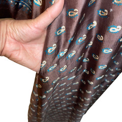 Vintage Dress Maxi Brown Custom Made Silk Womens Size Large Paisley Neck Tie Mod