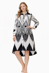 Step In Style 1X Black White Button Front Shirt Dress Cotton Boho Midi