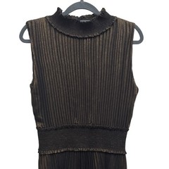 Nanette Lepore Pleated Smocked Midi Dress Gold Black Size 10 Cocktail Formal