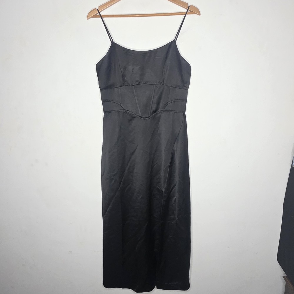 Jason Wu Black Satin Spaghetti Strap Midi Dress Women&rsquo;s Medium M