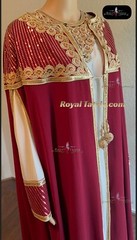 Beautiful Red and Beige Kaftan With Golden Beads Embroidery