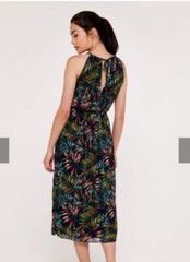 Apricot Midi Dress Womens 8 Palm Print Tropical Cocktail Resort Summer Vacation