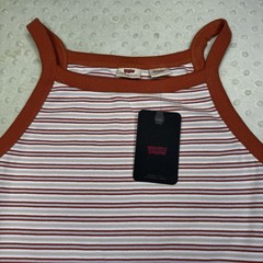 Levi&rsquo;s Womens Rusty Orange Stripped Ribbed Tank Top Dress Size 3X Y2K Boho 0002