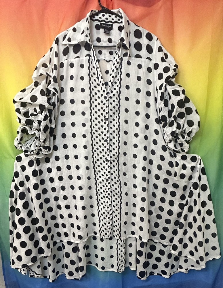 Womens Black and White Tunic Cotton polkadot Sz 1X