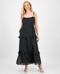 Julia Jordan Tie-Strap Ruffle-Tier Maxi Dress Women&rsquo;s M Black White Polka Dots