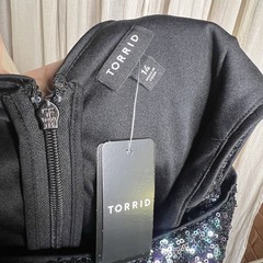 NWT Torrid Black Sequin Chiffon Skater Midi Dress