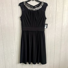 Ellen Tracy Black Beaded Sleeveless Dress Size 8 NWT