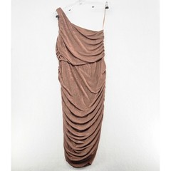 Lola Grace One Shoulder Ruched Bodycon Midi Dress XL Brown Metallic Clubwear EUC