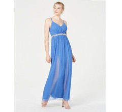 BCX Junior Womens 9 Periwinkle Blue Sleeveless Pleated Glitter Mesh Gown NWT