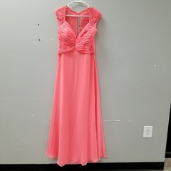 Mori Lee Madeline Gardner Pink Lace Sleeve Ruched A-Line Formal Prom Dress Women