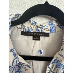 Cynthia Steffe Cream Dress with Blue Floral fit and flare long sleeve Medium