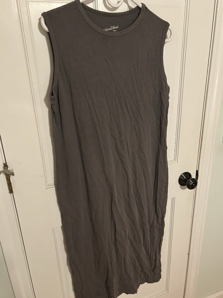 Universal Thread Gray Solid Cotton Tank Dress Midi Sleeveless Crew Neck Sz M