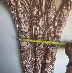 Fashion Nova Rose Gold Sequin Mesh Mock Neck Long Sleeve Bodycon Dress size L