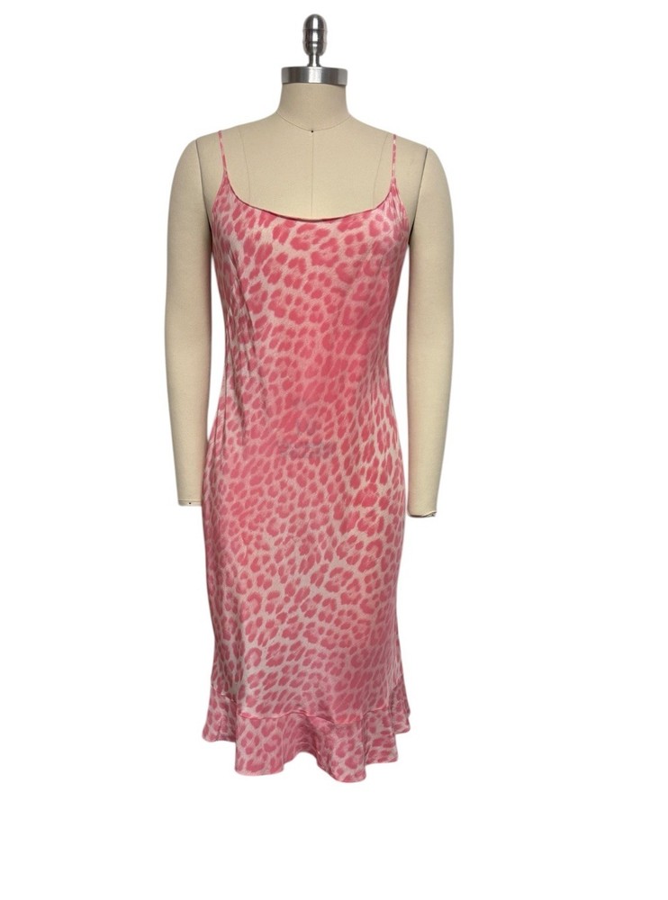 Vtg Moschino Cheap & Chic Pink Leopard Print Silk Slip Dress IT 44