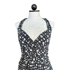 Maria Bianca Nero Silk Polka Dot Halter Dress Black White Lined Back Zip Size S