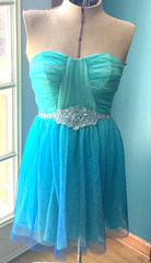 Deb Woman&rsquo;s Sz.3 Lt. Green/Blue Formal/Cocktail/Hoco. Short Dress W/Clear Jewels