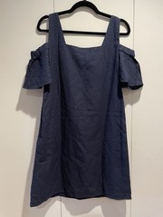 Jcrew NEW Navy Open Shoulder Textured mini dress cotton blend