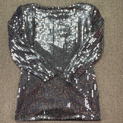 Vintage Datiani Silver Sequin Long Sleeve Mini Dress Size 8 Party Disco USA EUC