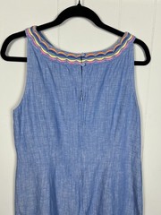 Talbots Linen Shift Dress Pastel Scallop Embroidery