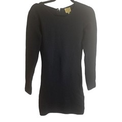 RONNY KOBO DRESS M BLACK KNIT LONG SLEEVE RIBBED MINI SHORT SWEATER DRESS