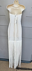 Michael Costello x REVOLVE Raelyn White Fringe Crochet Maxi Dress Sz L Resort