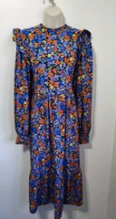 Vila purple floral long sleeve tiered midi dress 14 boho cottage modest