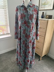 Livro Cotton Floral Maxi Dress Button Down Med
