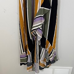 Soprano Mustard Green Black Striped Faux Wrap Sleeveless Hi-Low Maxi Dress Small