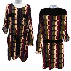 Metaphor Retro Henley Shirt Dress Tie Waist Abstract Print Boho Chic Plus Sz 18
