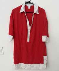 Cynthia Rowley Red/White Colorblock Linen Viscose 3/4 Sleeve Tunic M