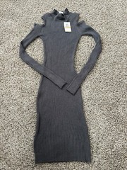 Planet Gold Womens Gray Mocked Neck Cold Shoulder Long Sleeve Dress Sizee Small