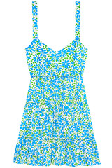 Women&rsquo;s Dress – Blue Green Printed Dress – Mini Dress – Large – Jersey Cotton