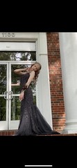 Women’s Gray Lace Floral, Beaded, Strappy, Mermaid Long Prom/ Wedding Dress