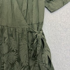 Oliver Bonas Maxi Wrap Dress Green Leaf Print UK 12 US 8 Short Sleeve Romantic
