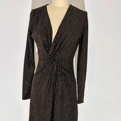 Betsey Johnson Black/Gold Goth Glam Y2K Glam Long-Sleeve Twist Front Maxi- Small