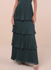 Lulus Size M Always Remarkable Emerald Green Pleated Off Shoulder Maxi Dress