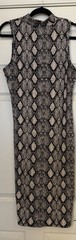 Sleeveless Snake Print Mock Neck Sheath Midi Dress Black Beige M Polyester