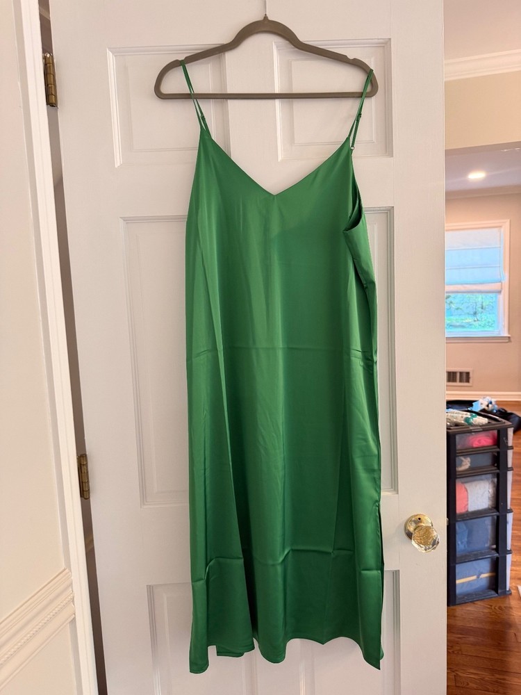 The Drop satin slip dress emerald green size XL