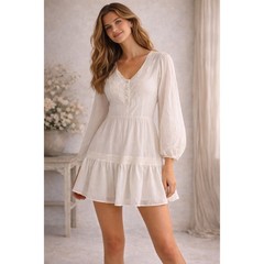 Textile Elizabeth and James White Boho Lace Mini Dress XL Long Sleeve Pinstripe