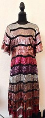 ASOS Short sleeve, zig-zag pink, purple striped sequin dress, Women&rsquo;s Medium