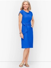 Talbots Tie Detail Knit Shift Dress Nantucket Womens Large Blue Career Teacher