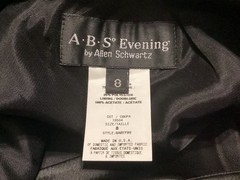ABS Allen Schwartz Black Gown Low Cut Open Back Size 8
