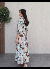 ZARA MULTICOLOUR FLORAL PRINT CUT-OUT FLOUNCED PUFF SLEEVES POPLIN DRESS #T72