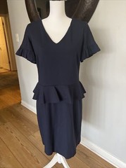 Camilyn Beth Ruffle Short Sleeve Dress in Navy 10 Peplum