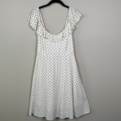 Polka Dot Smocked Babydoll Dress Ruffle Sleeve Cottagecore Flowy Size M