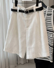QUIET LUXURY Linen Shorts High Waisted Bermuda Pants Casual Sunmer